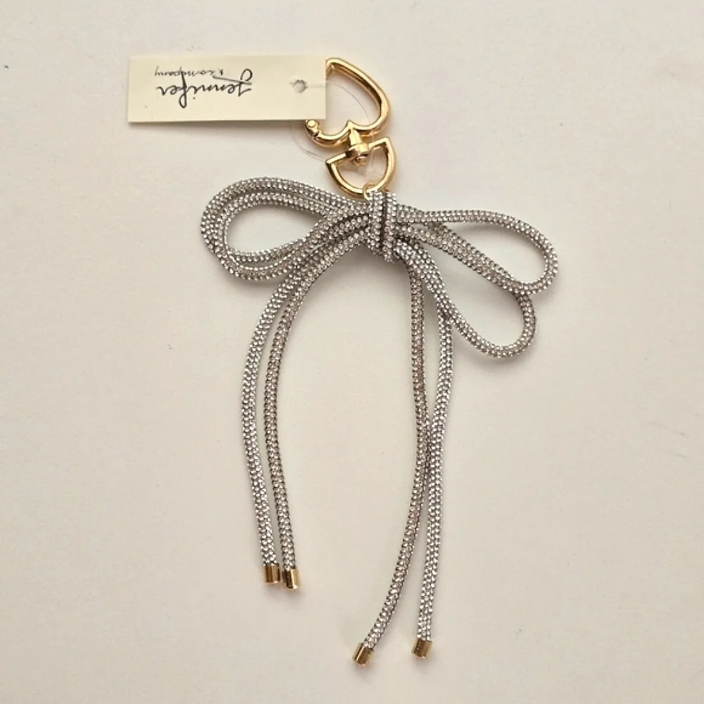 NEW Silver Clear Bling Studded Bow Keychain Bag Charm